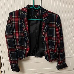 Cropped Plaid Blazer